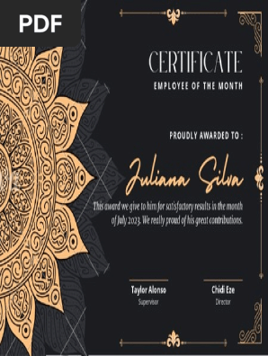 Black Modern Employee of the Month Certificate