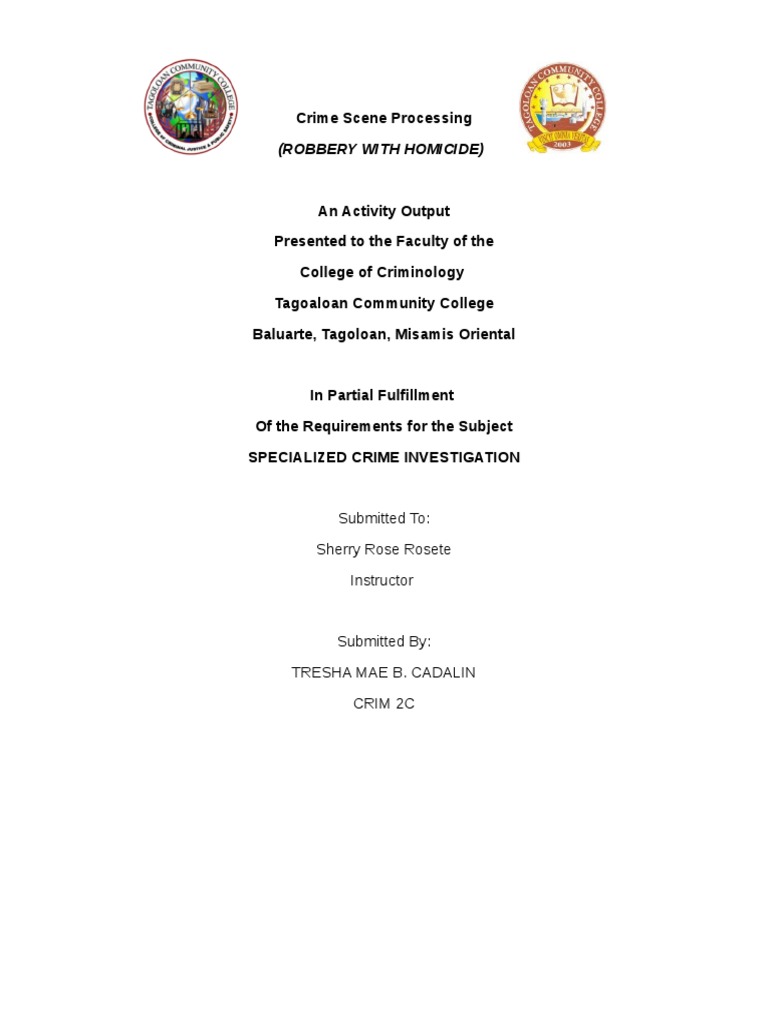 Robbery with Homicide Investigation Report | PDF | Crime Scene ...