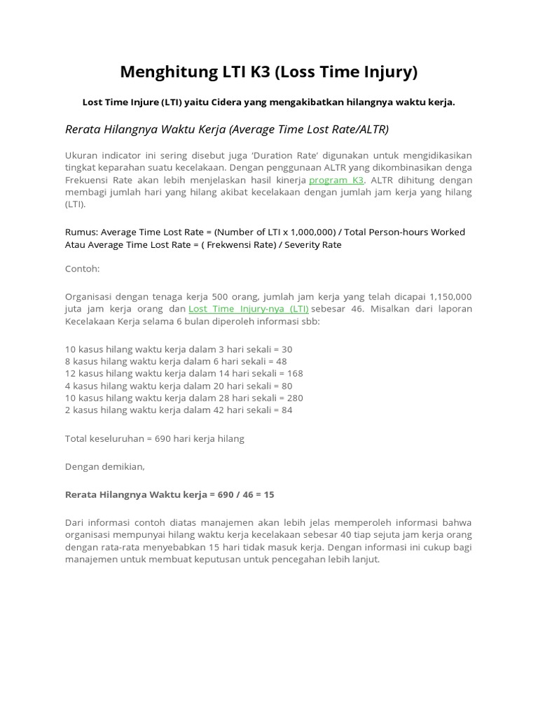 Menghitung LTI K3 dan Rata Waktu Hilang | PDF