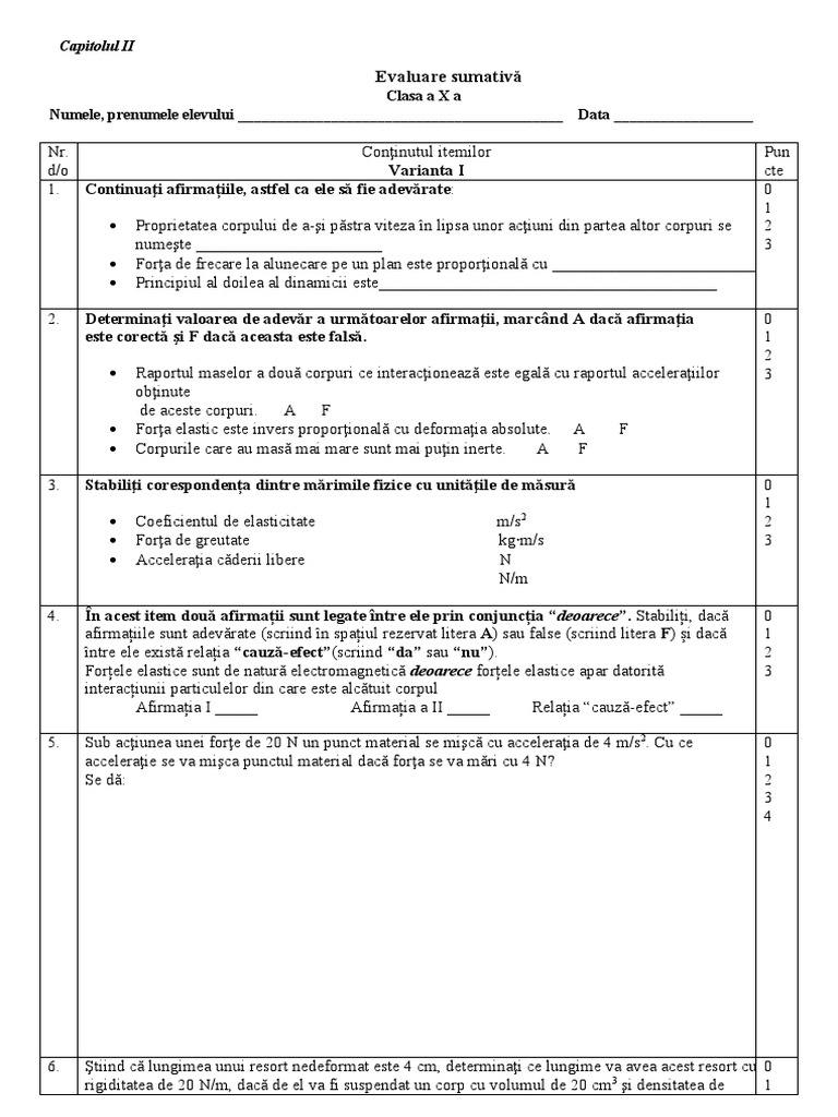 Profil Real Capitolul II Principiile Dinamicii | PDF