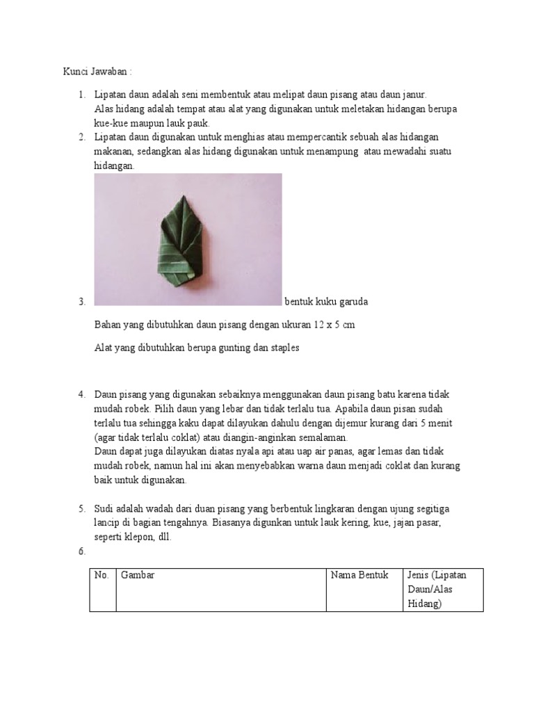Kunci Jawaban Lipatan Daun Dan Alat Hidang | PDF