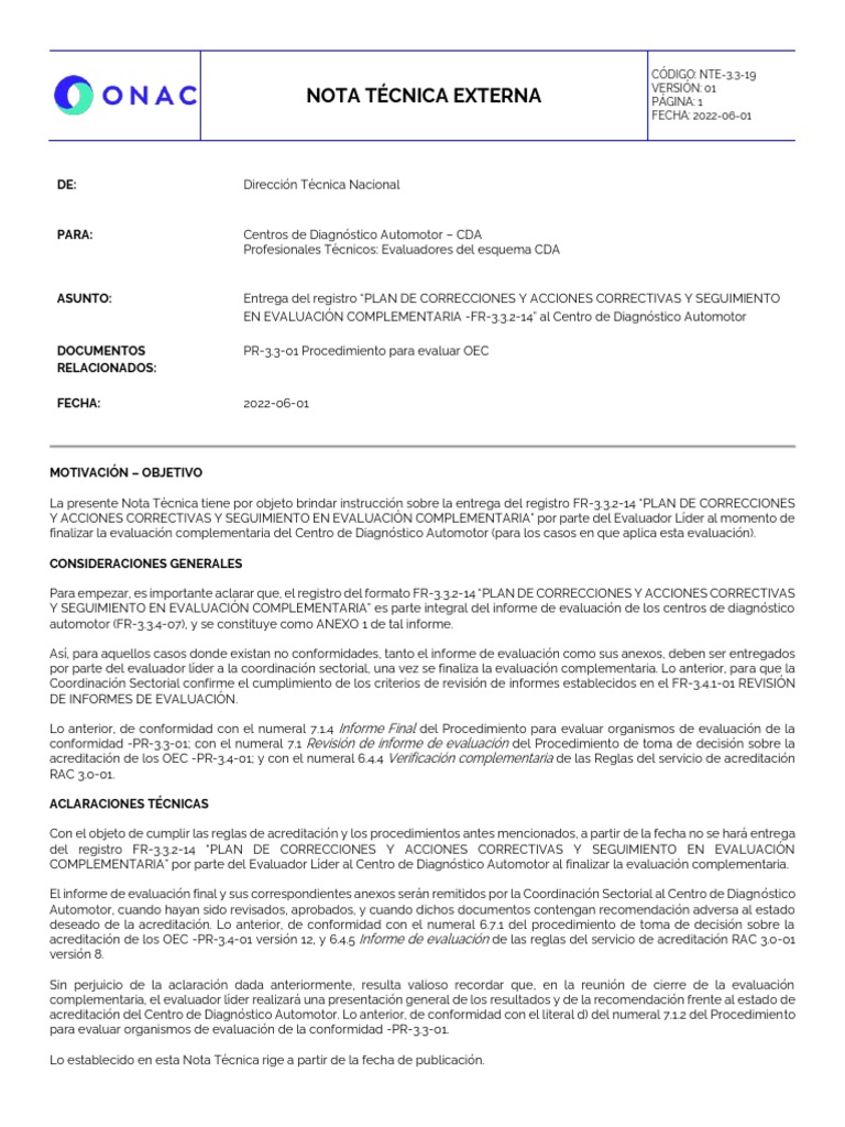 NTE 3.3 19 Entrega Del Registro PCAC Complementaria Al CDA V1 | PDF