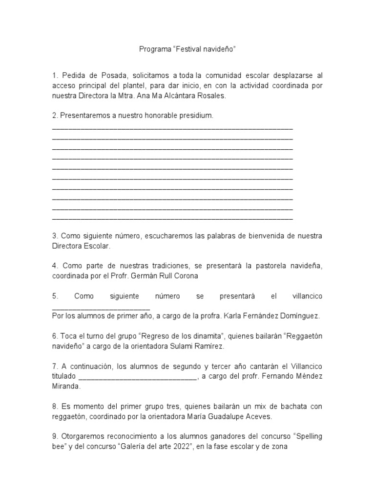 Programa del Festival Navideño Escolar | PDF | Entretenimiento | Las ...