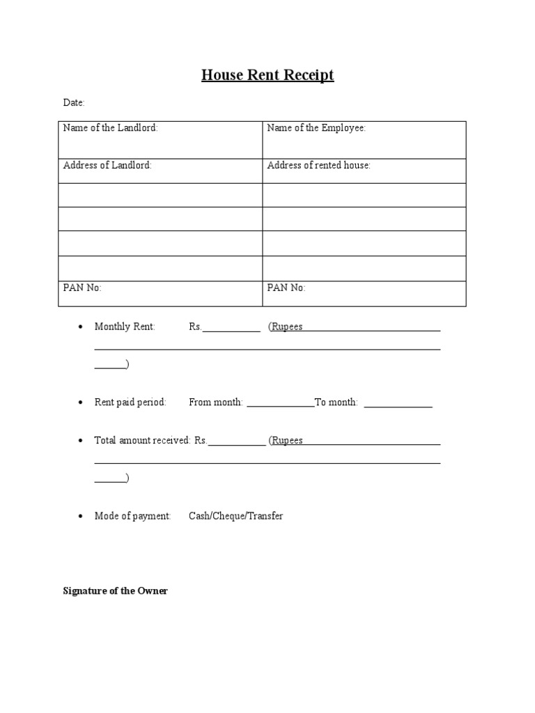 House Rent Payment Receipt Template | PDF