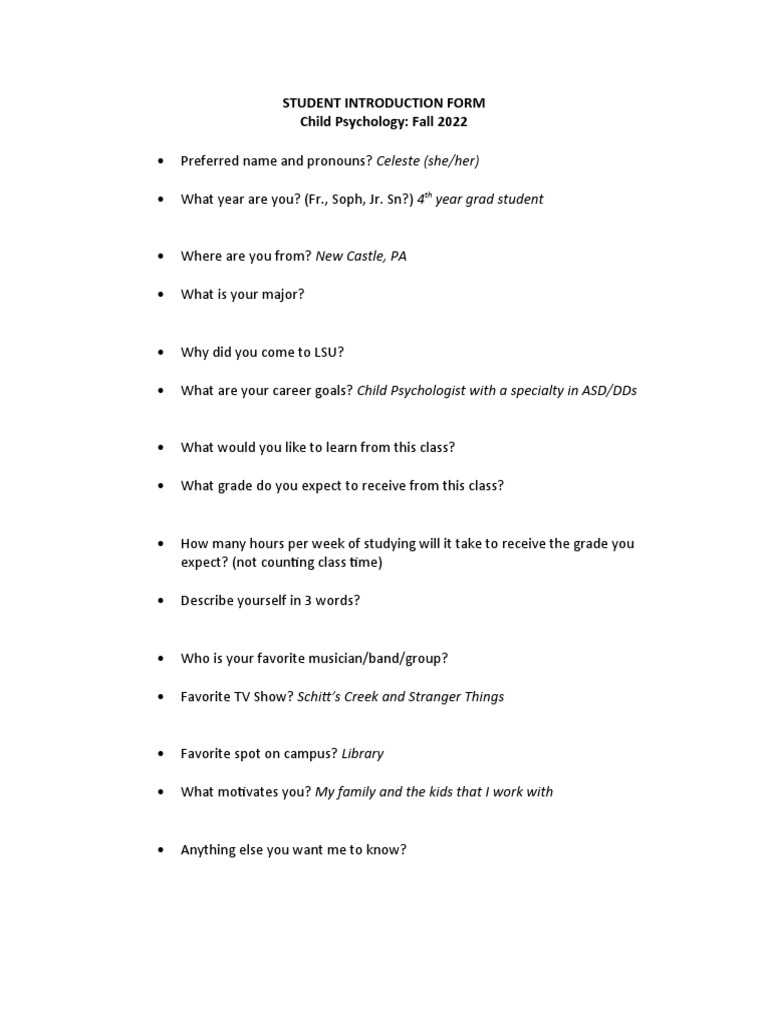 Student Introduction Form | PDF