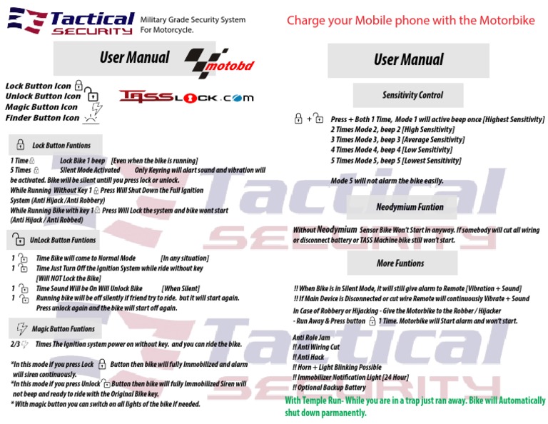 User Manual Tass V2 Pdf Motorcycle Manufactured Goods
