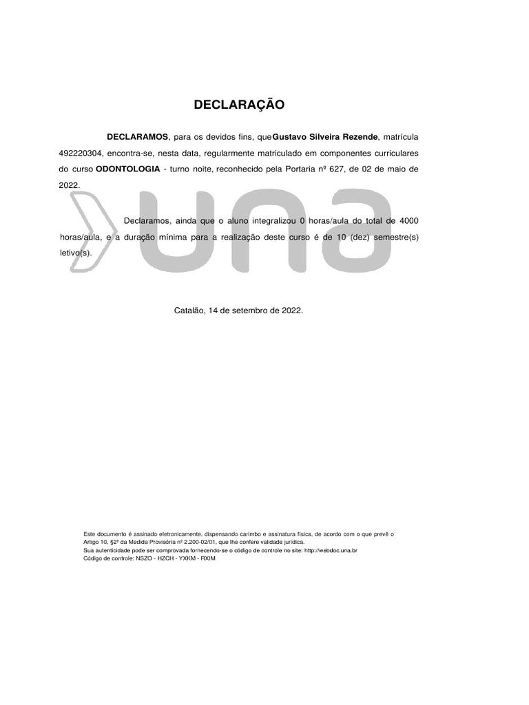 Declaração: DECLARAMOS, para Os Devidos Fins, Que Gustavo Silveira ...