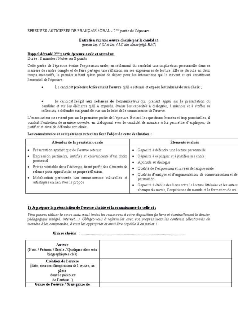 Dialogue Oral sur une Œuvre Littéraire | PDF