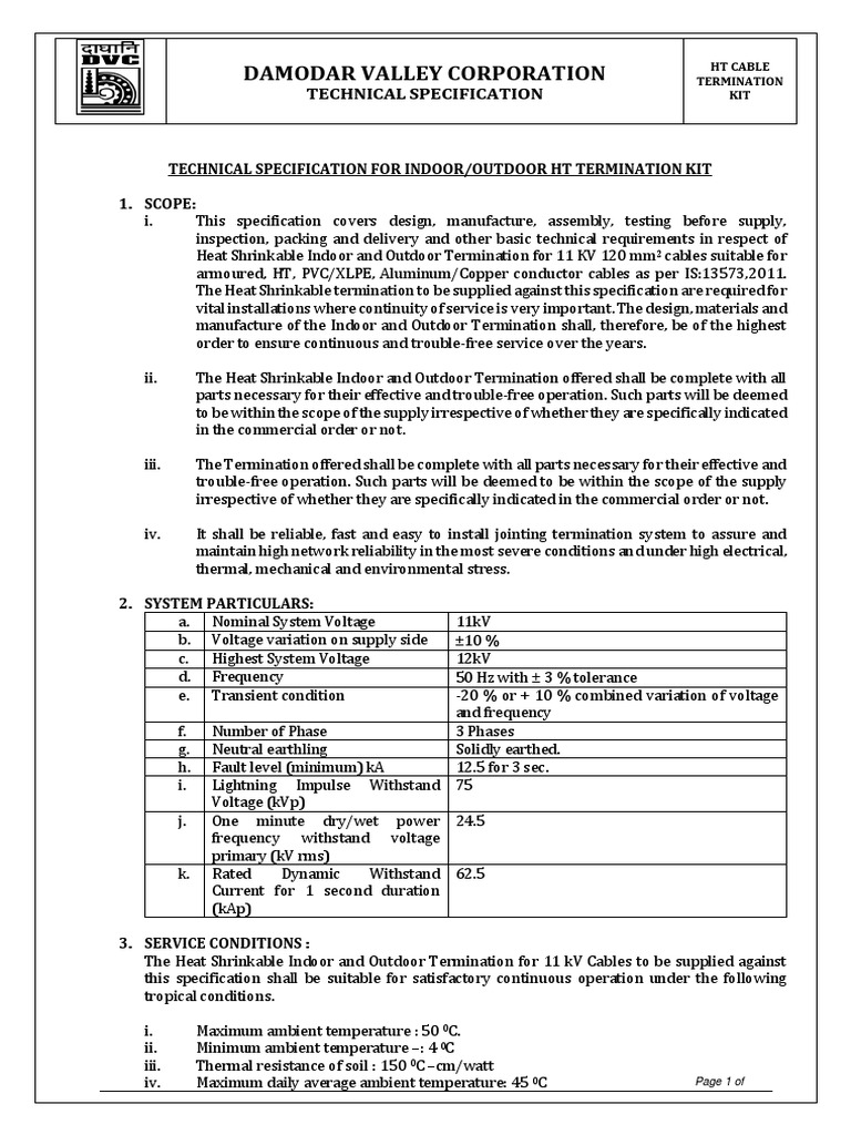 HT Cable Termination Kit Specification | PDF | Electrical Connector ...
