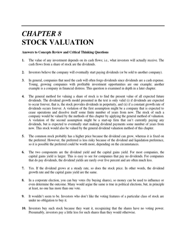 Chapter 8 Pdf Stocks Valuation Finance