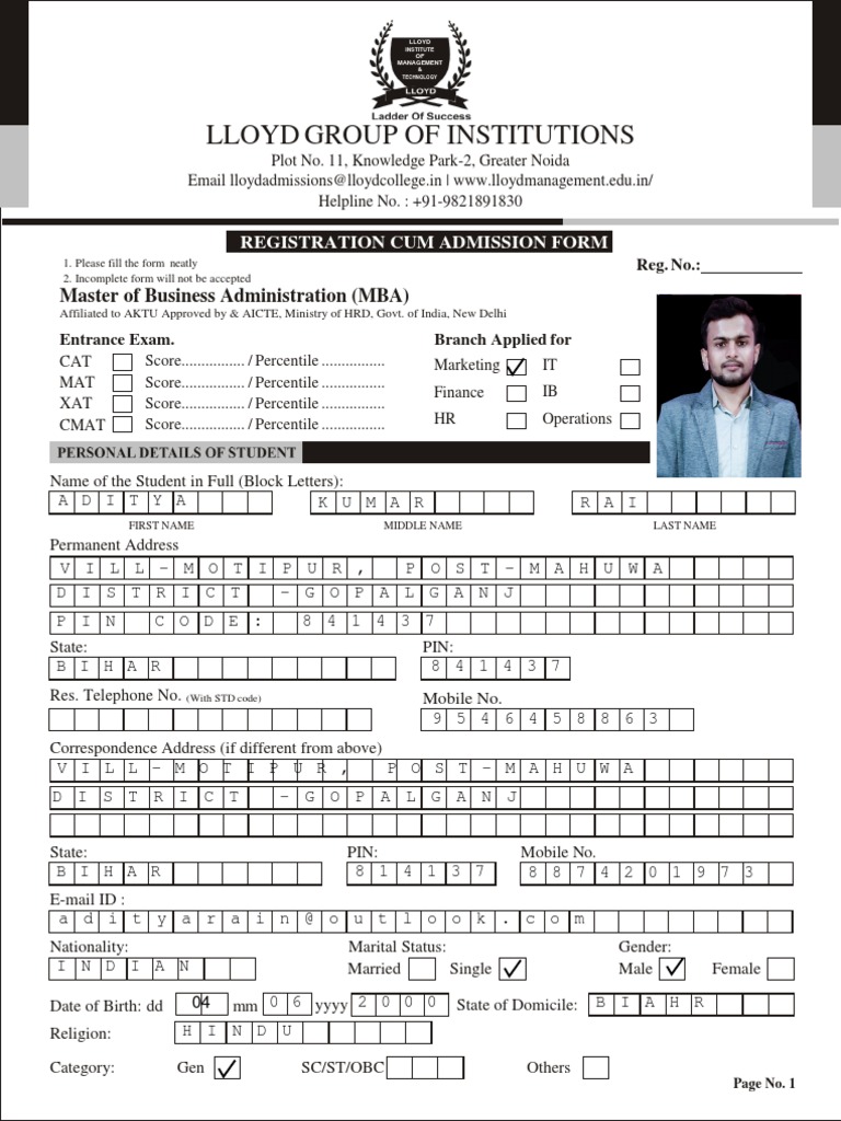 Admission Form MBA - 2022-23 (1) FINAL | PDF