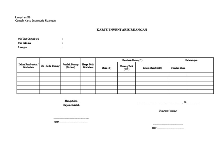 Contoh Kartu Inventaris Ruangan | PDF