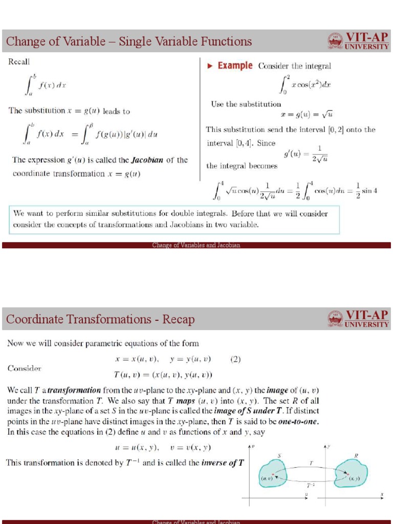 Change of variables and jacobian pdf science mathematics