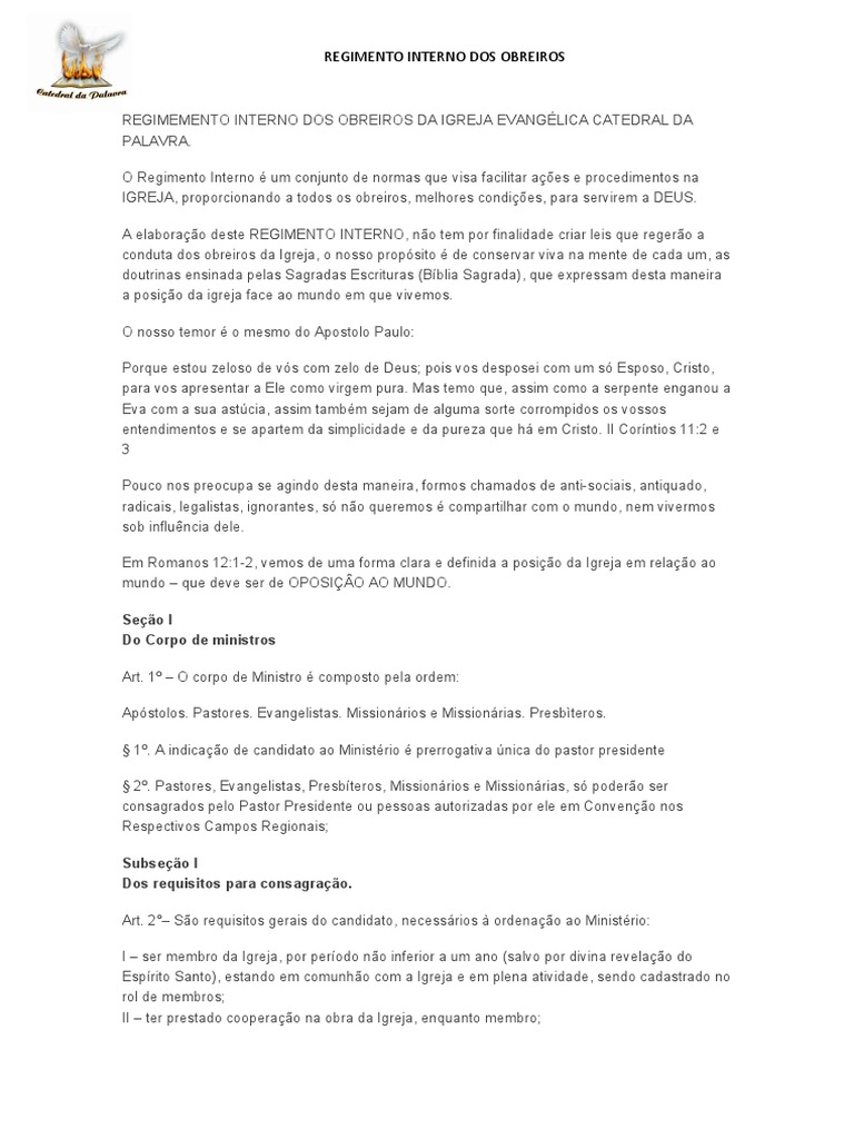 Regimento Interno PDF Igreja católica Igreja