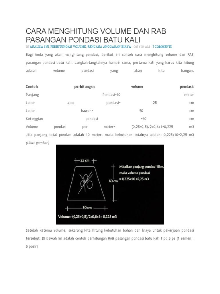 Cara Menghitung Volume Dan Rab Pasangan Pondasi Batu Kali | PDF