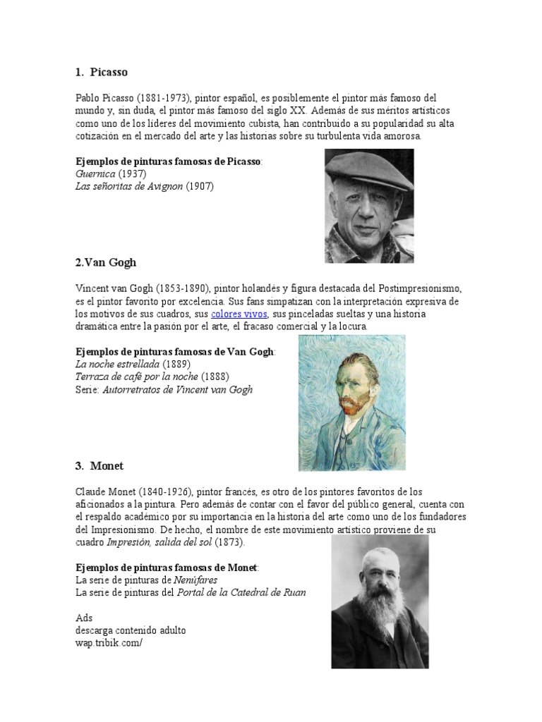 5 Pintores Famosos de La Historia | PDF | Pinturas | Vincent Van Gogh, image size:768x1024