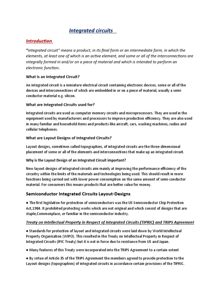 Integrated Circuits "Integrated Circuit" Means A Product, in Its Final
