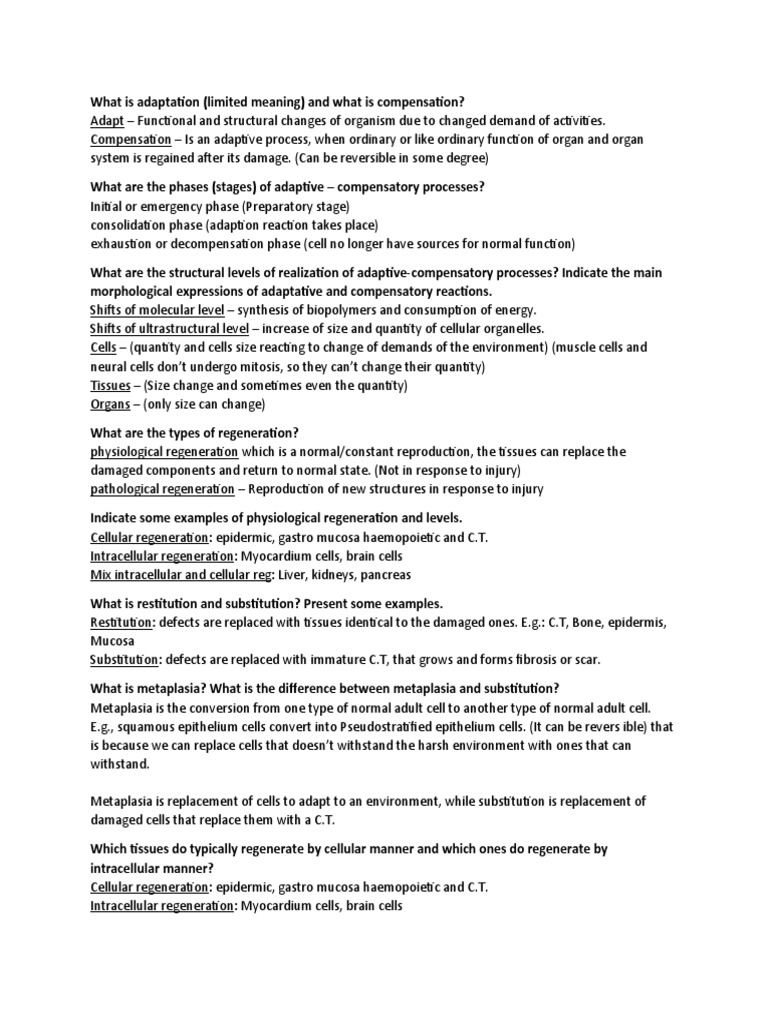Adaptation, compensation, and tissue regeneration processes | PDF ...