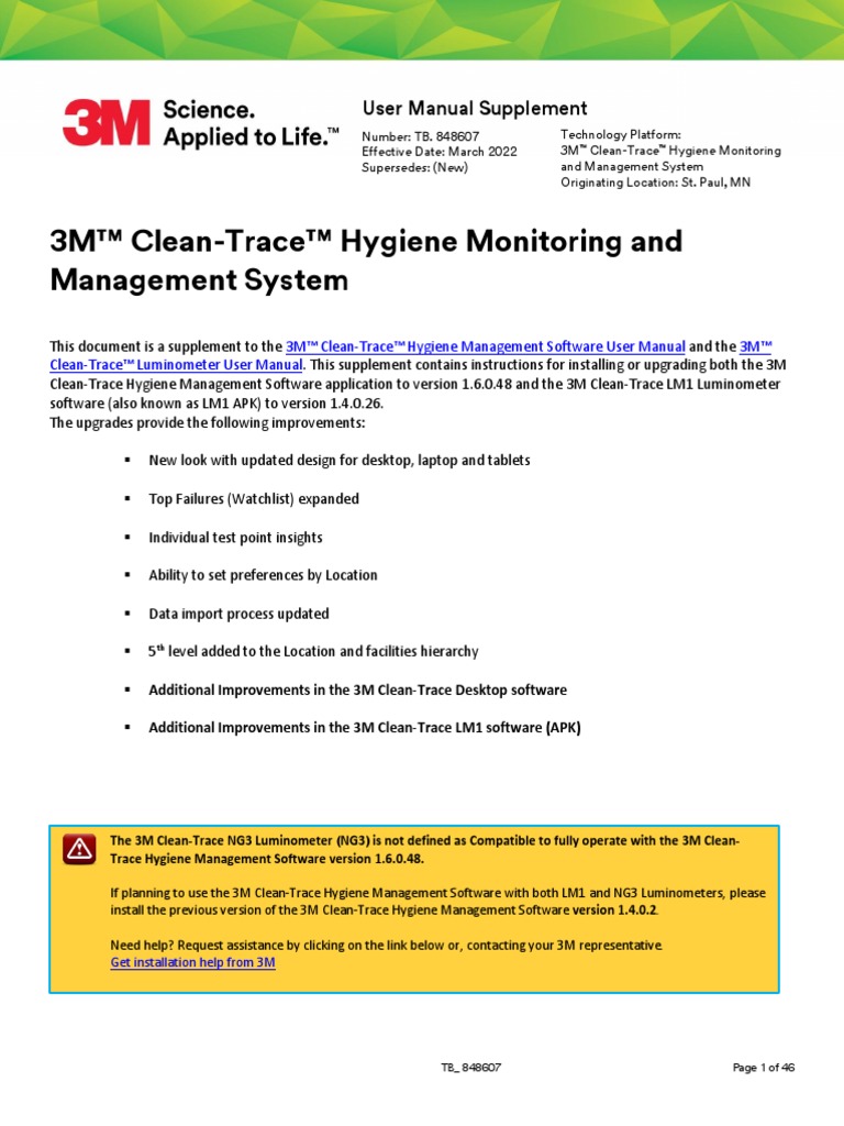 3m Clean Trace User Manual Supplement For Software v1.6.0.48 | PDF ...