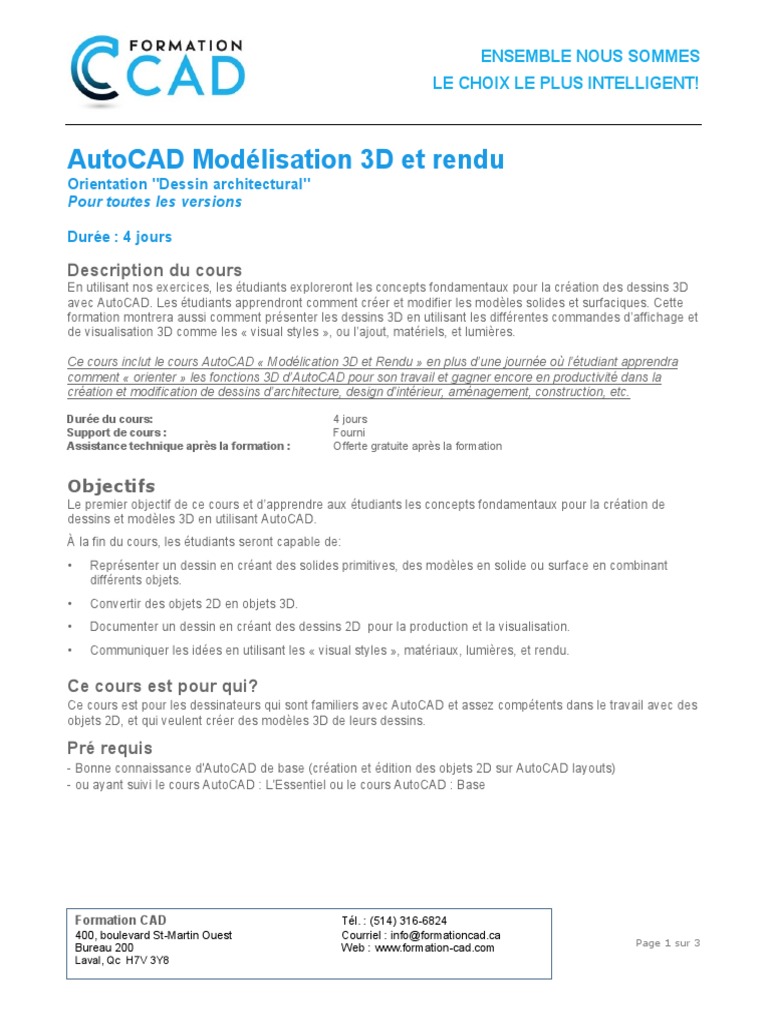 Formation AutoCAD 3D : Modélisation et Rendu | PDF | AutoCAD | Dessin