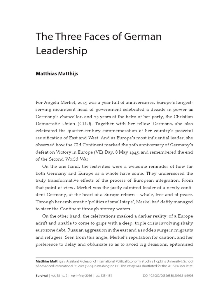 Three Faces German Leadership PDF European Central Bank European