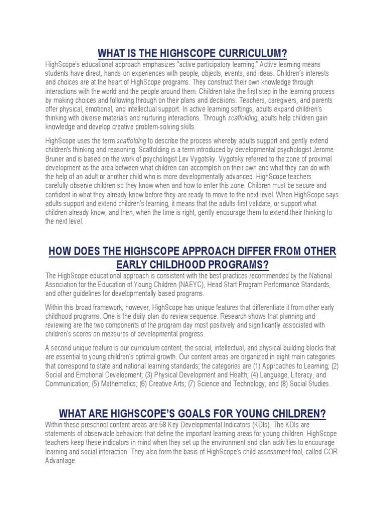 What is the highscope curriculum pdf preschool early childhood