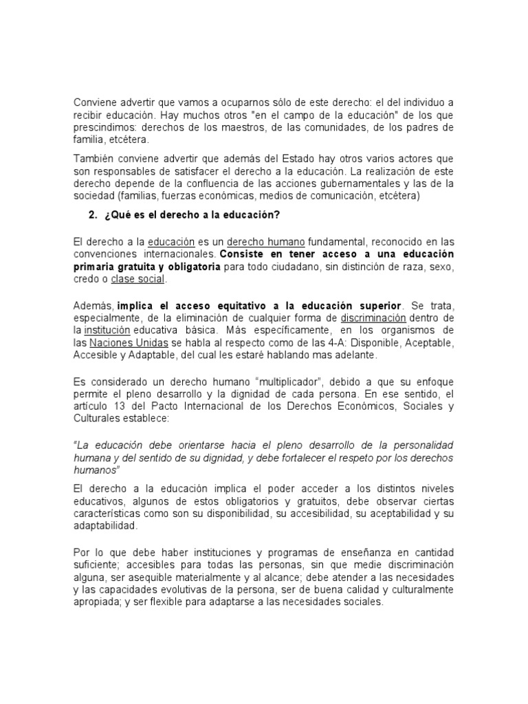 Derecho a la Educación: Acceso y Calidad | PDF | Derechos humanos ...