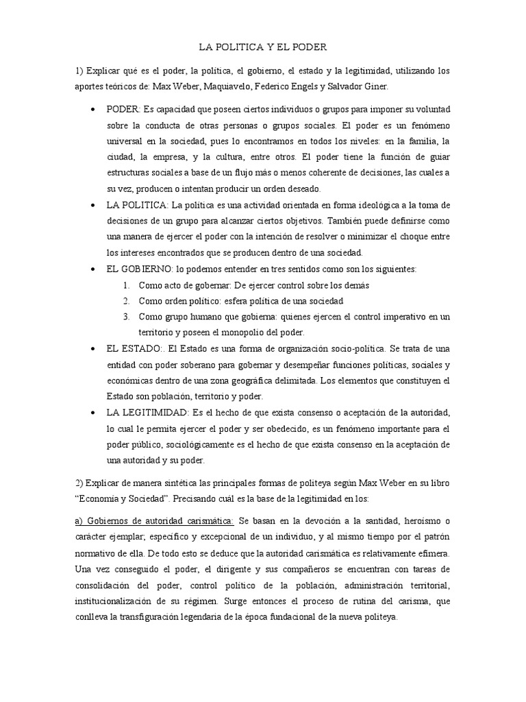 LA POLITICA Y EL PODER Trabajo Final | PDF | Democracia | Ideologías ...
