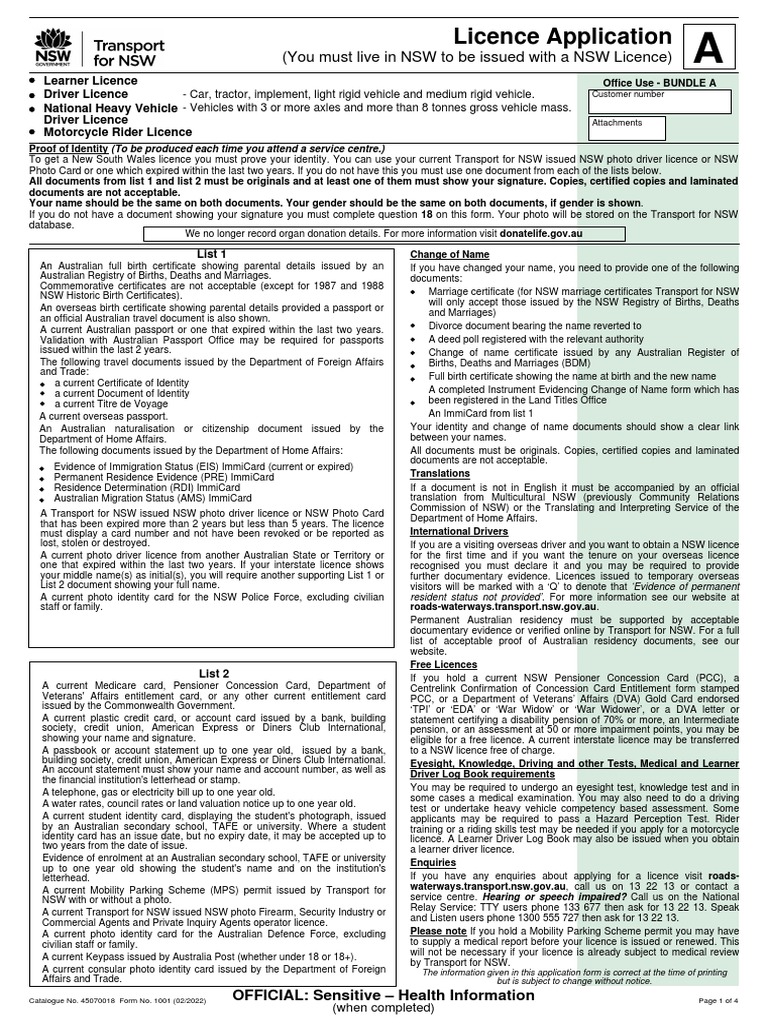 NSW Licence Application Requirements | PDF | Driver's License | Birth ...