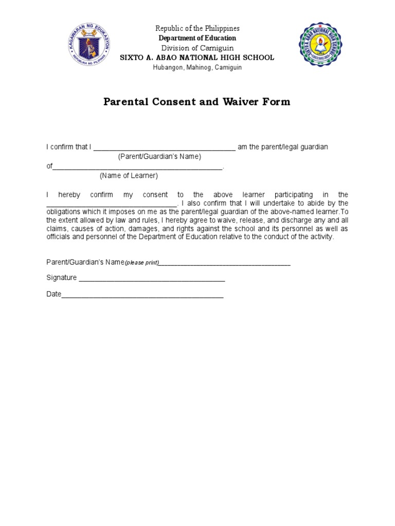 Parental Consent and Waiver Form | PDF