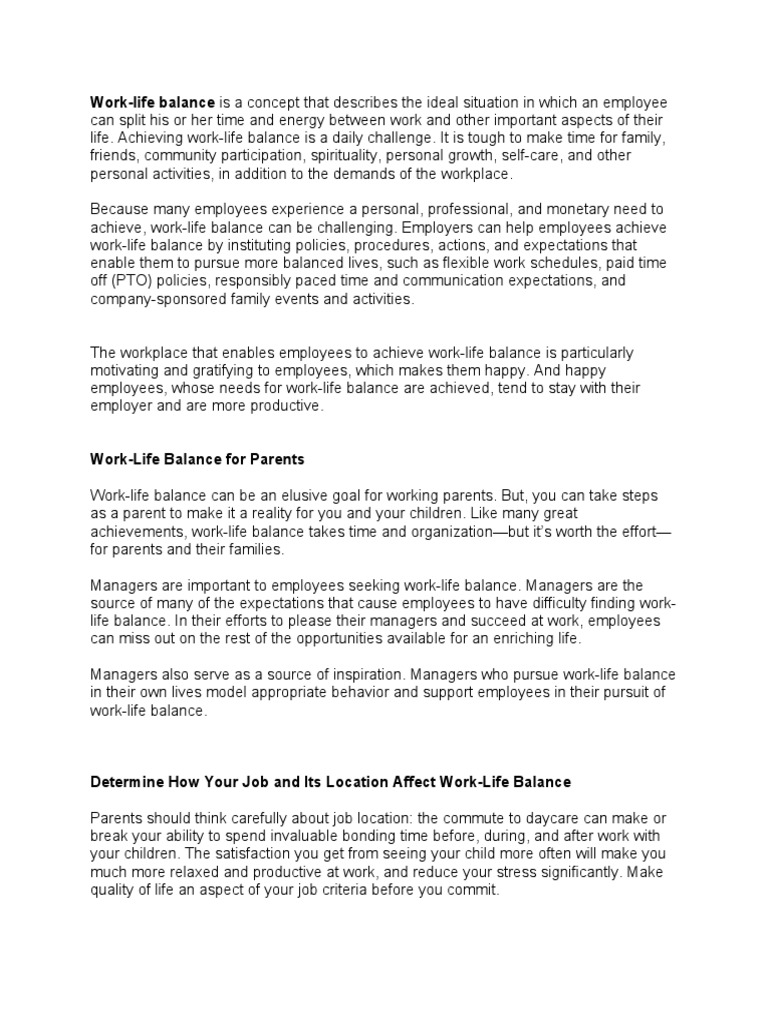 Achieving Work-Life Balance: The Important Roles of Employers, Managers ...