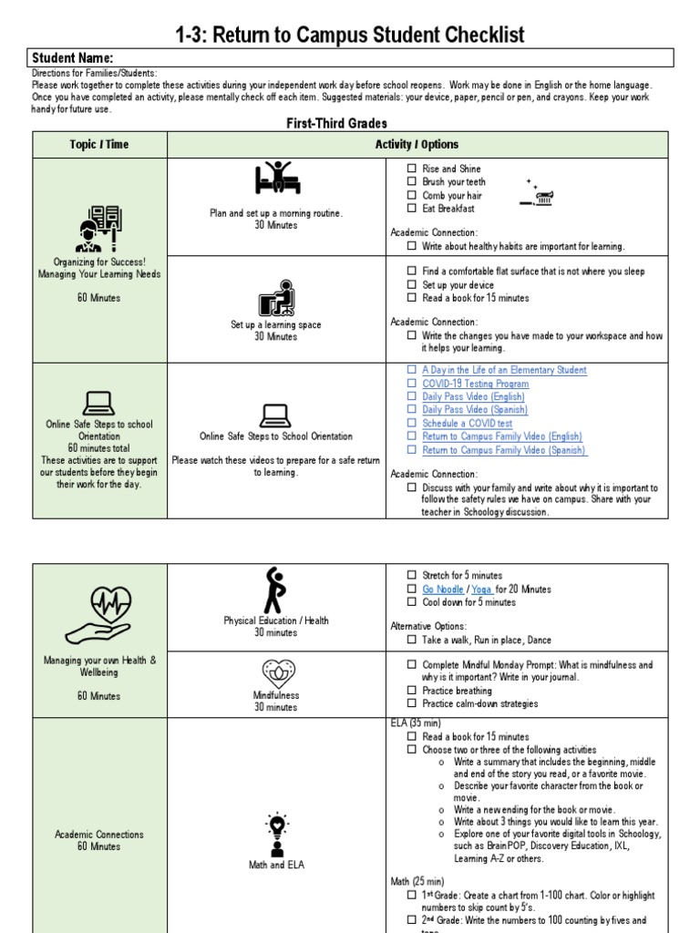 Return to Campus Checklist for Students | PDF | Learning