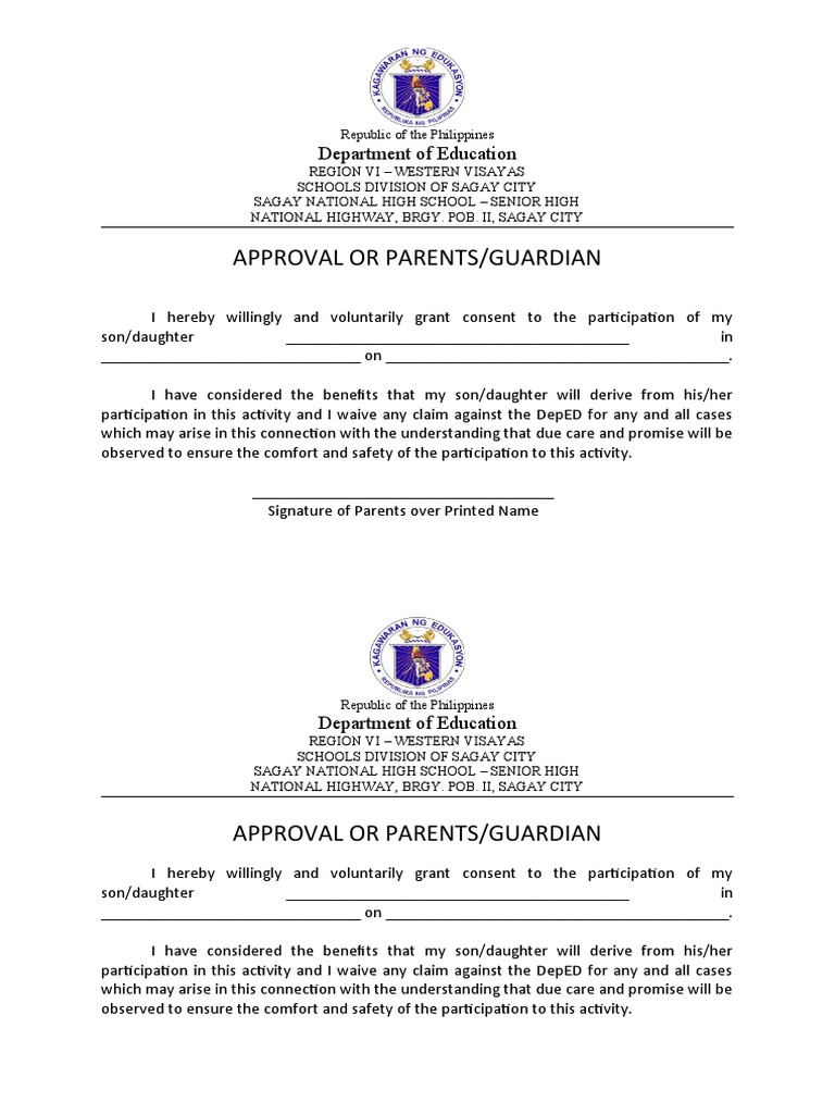 Parental Consent Form for School Activities | PDF | Social Science ...