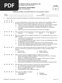 Values 7 3rd Quarter A Exam Modified