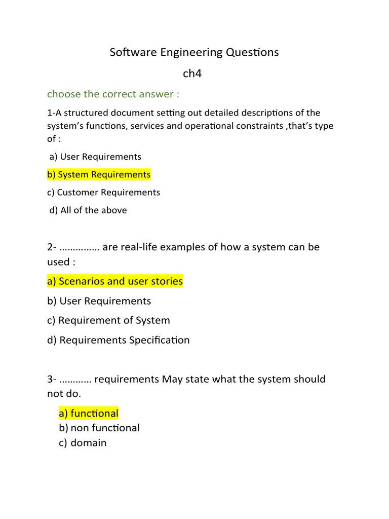 Software Engineering Questions PDF Use Case Information Age