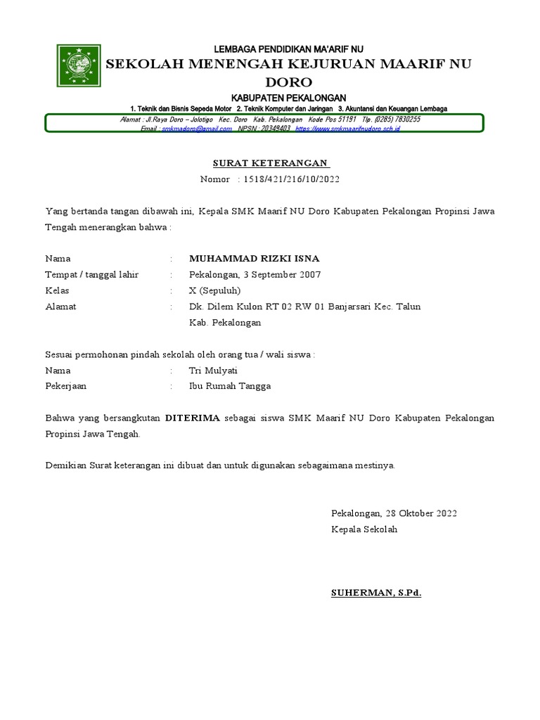 Surat Keterangan Diterima | PDF