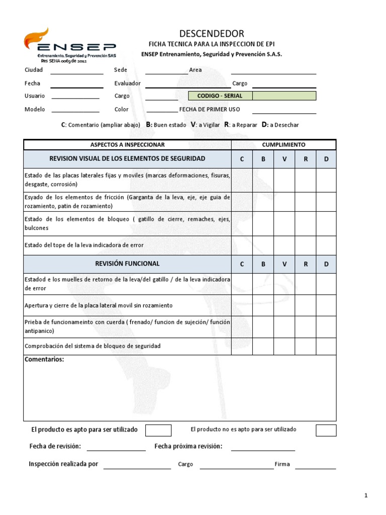 Inspección de EPI: Ficha Técnica y Revisión | PDF