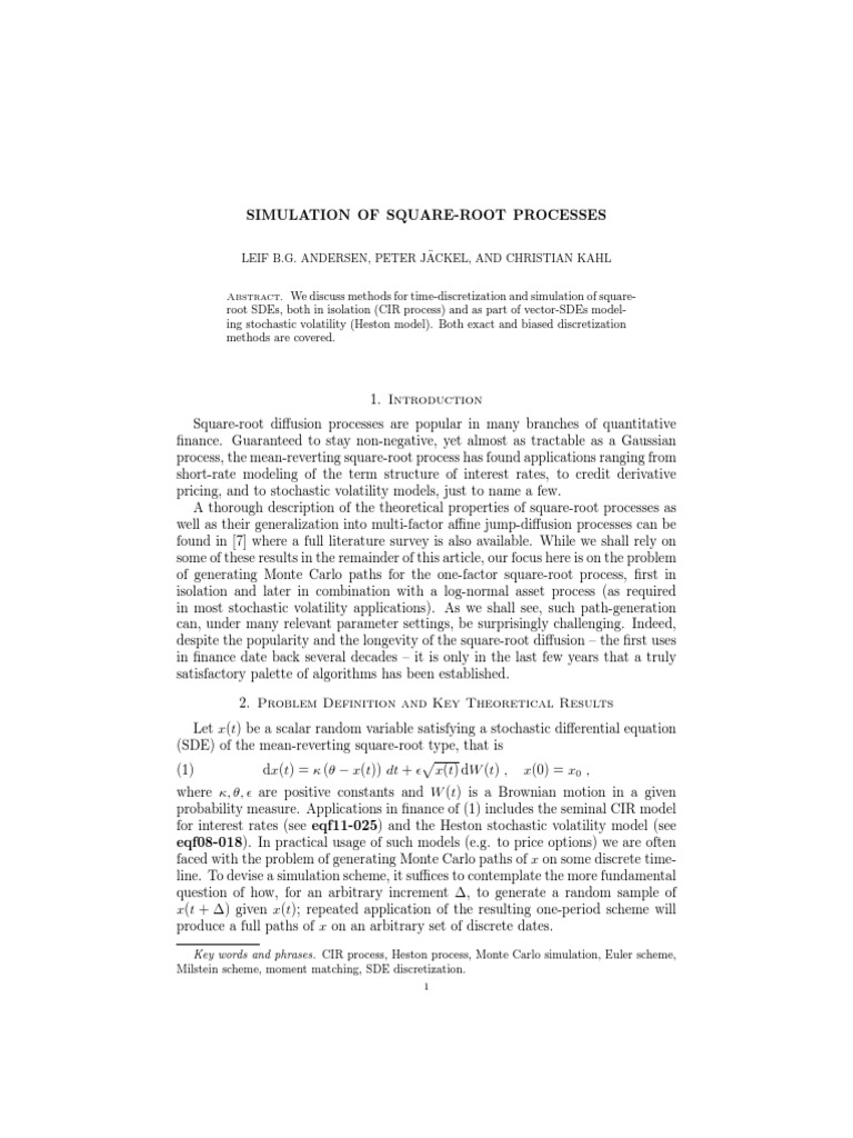 Square-Root Process Simulation Techniques | PDF | Stochastic Process ...