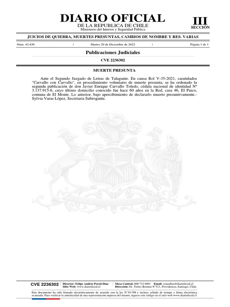 Modelo Segunda Publicacion Muerte Presunta | PDF