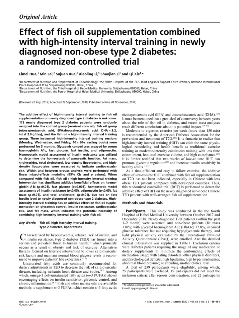 Fish Oil + Training PDF Diabetes Management Insulin Resistance