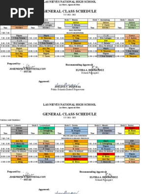 GENERAL CLASS SCHEDULE LIMITED FACE TO FACE