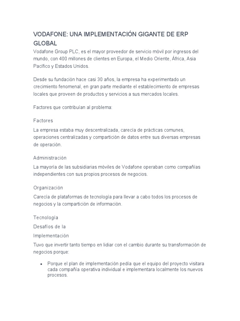 Vodafone Pdf Planificación De Recursos Empresariales Informática