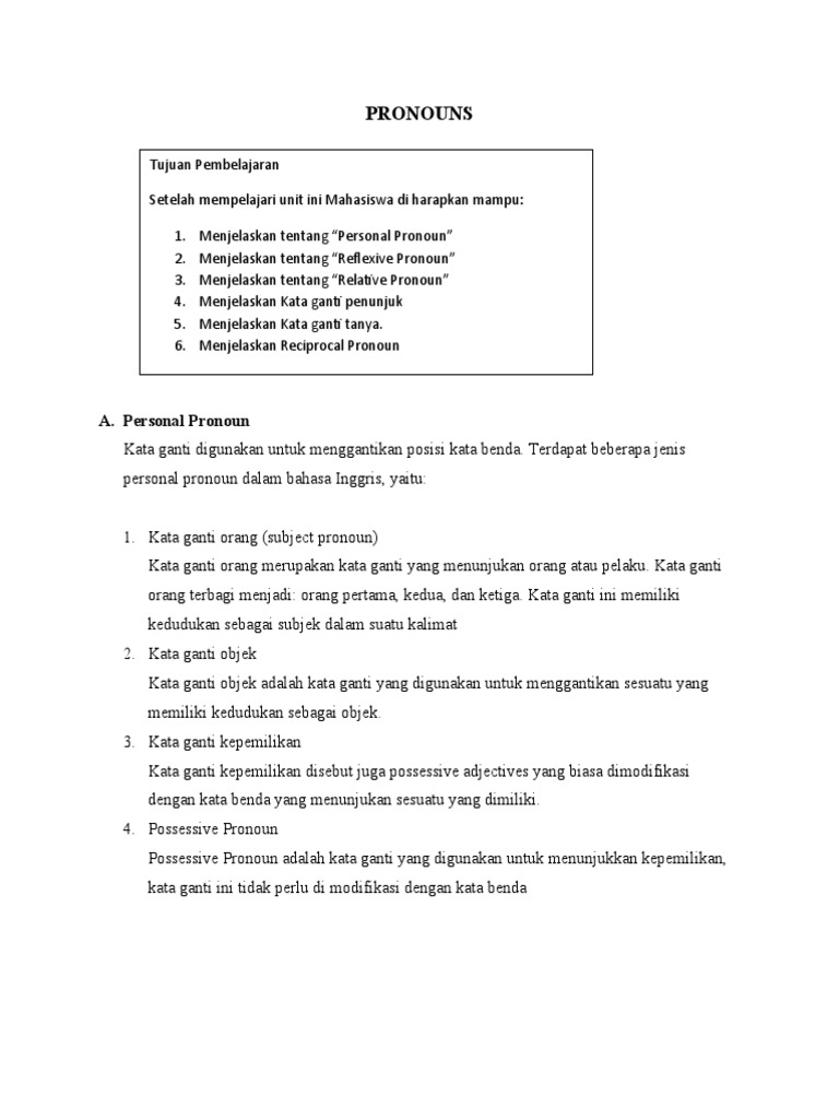 Panduan Lengkap tentang Pronoun | PDF | Filsafat | Kajian Bahasa Asing