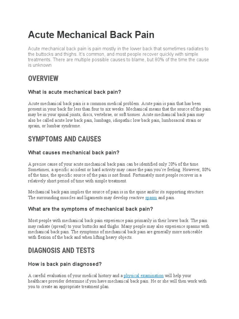 Acute Mechanical Back Pain PDF Back Pain Low Back Pain