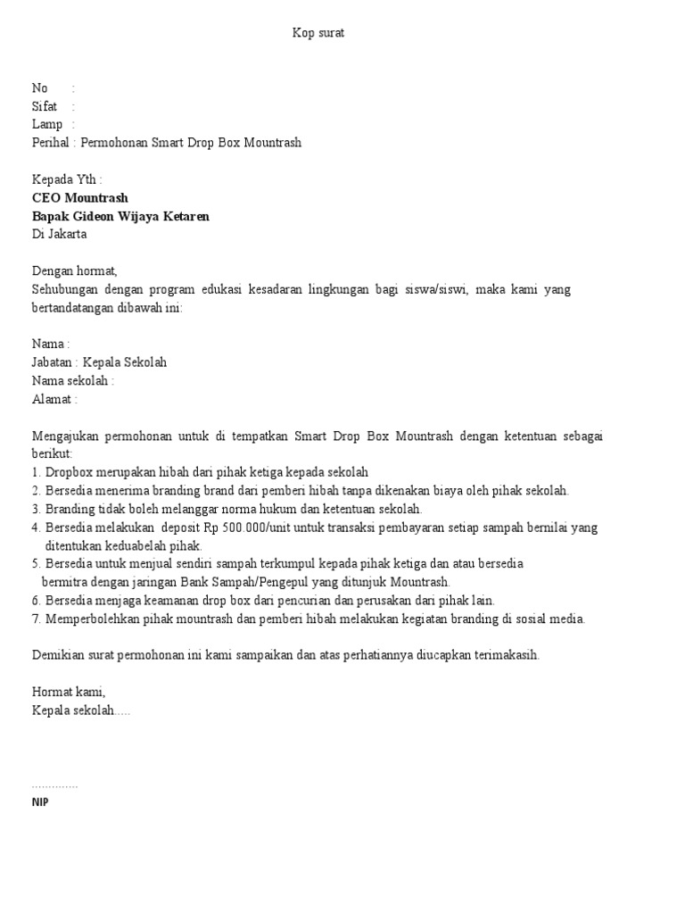 Surat Permohohonan Smart Drop Box | PDF