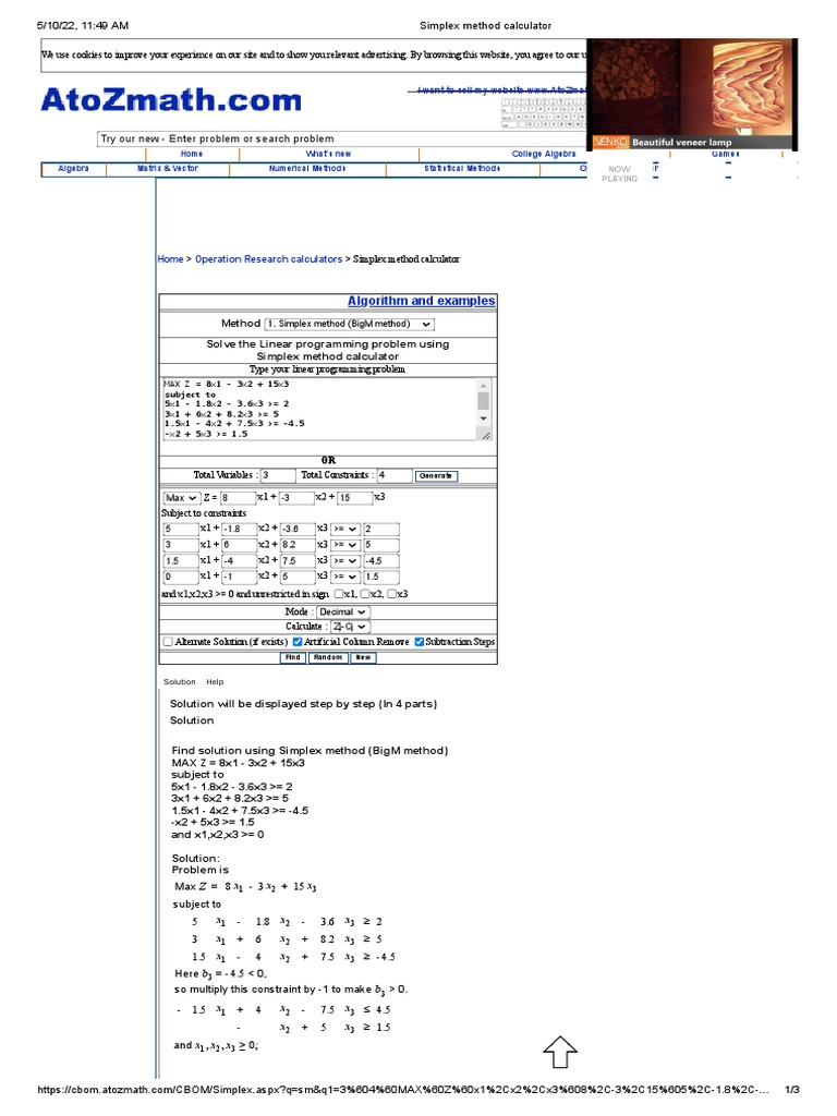Simplex method calculator1 pdf linear programming computer
