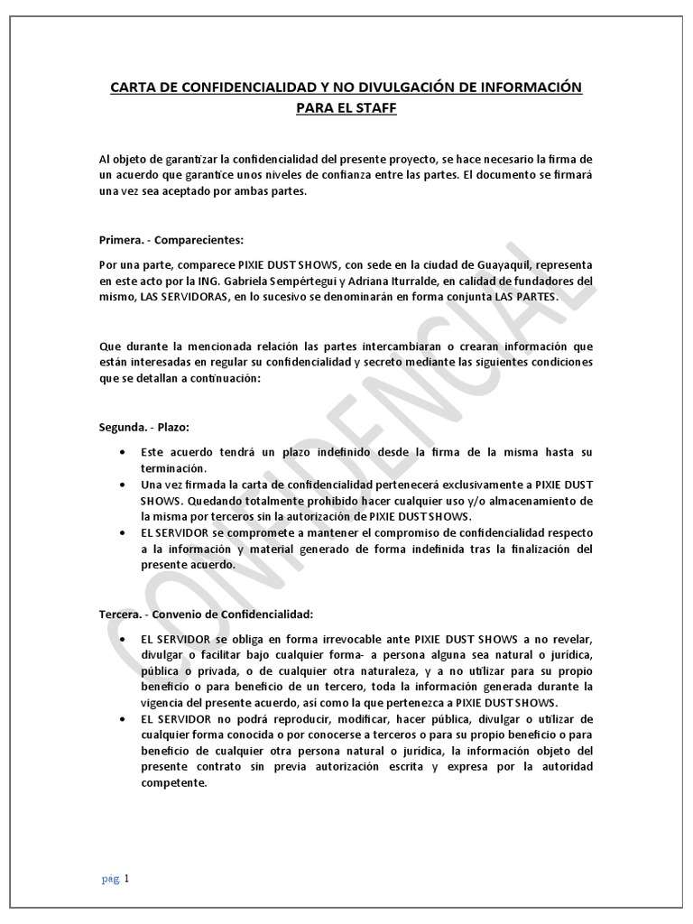 Contrato de Confidencialidad y No Divulgacion de Información PDF