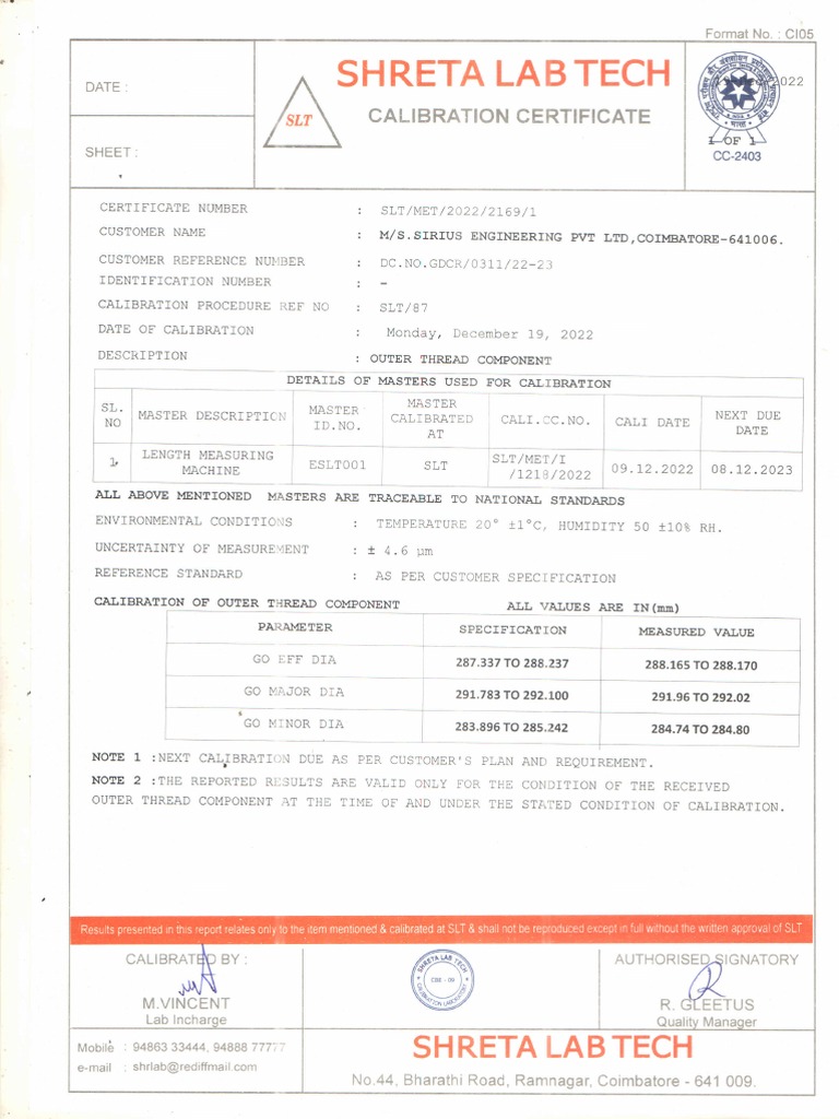 Calibration Certificate PDF