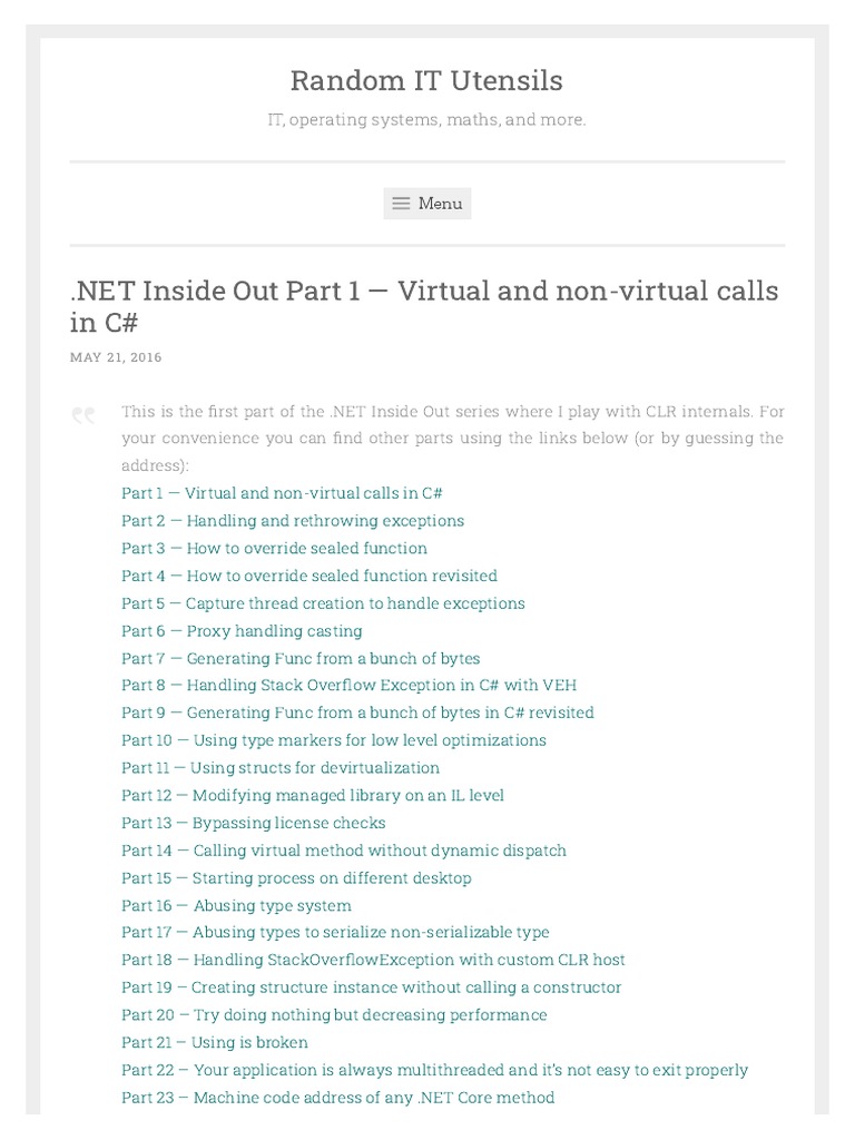 Inside Out Part 1 - Virtual and Non-Virtual Calls in C# - Random IT ...