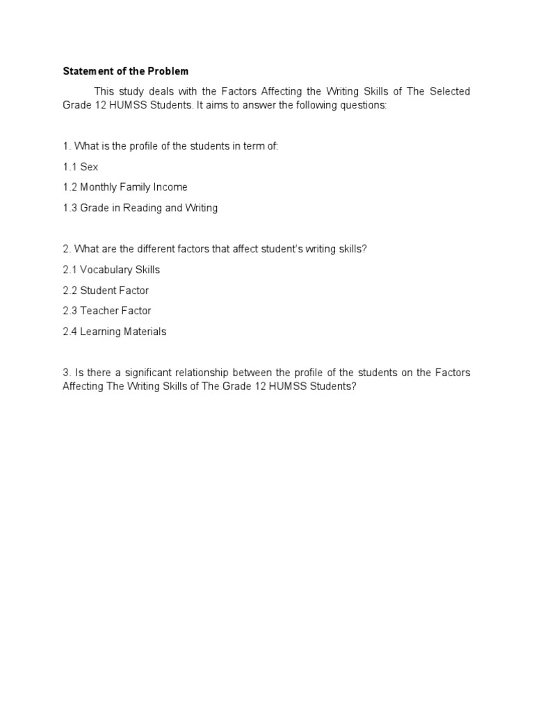 Factors Influencing Grade 12 Writing Skills | PDF | Self-Improvement